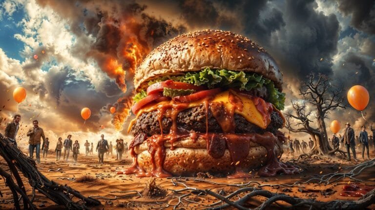 Giant flaming hamburger
