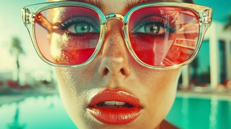 Close up of a woman with red sunglasses