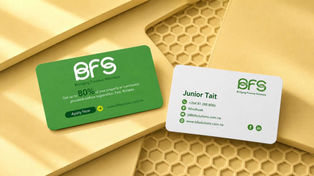 Branding & Website Design for BFS by Adzooka Digital, featuring corporate identity, business card design and website design for a Namibian finance brand.