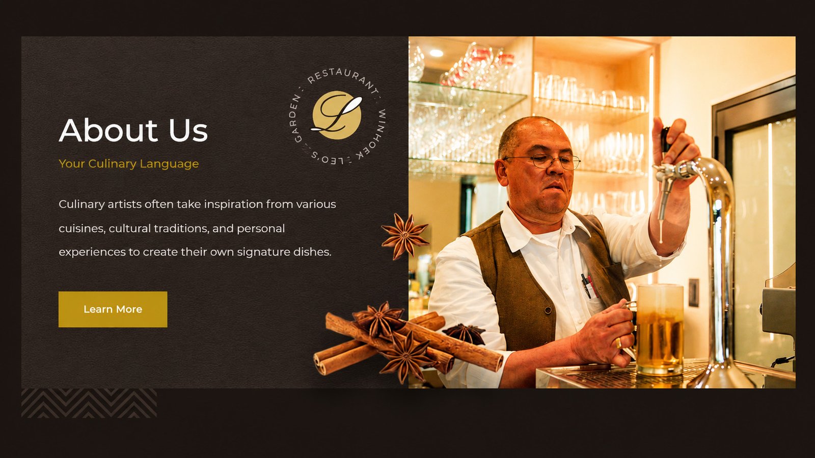 Leo’s Garden Restaurant About Us website section showing restaurant website design in Namibia by Adzooka.