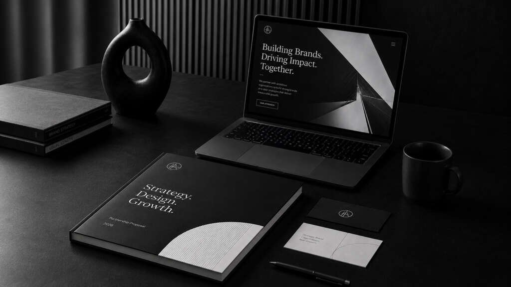 Minimal black and white website design workspace showing a professional website built to create clarity and confidence.