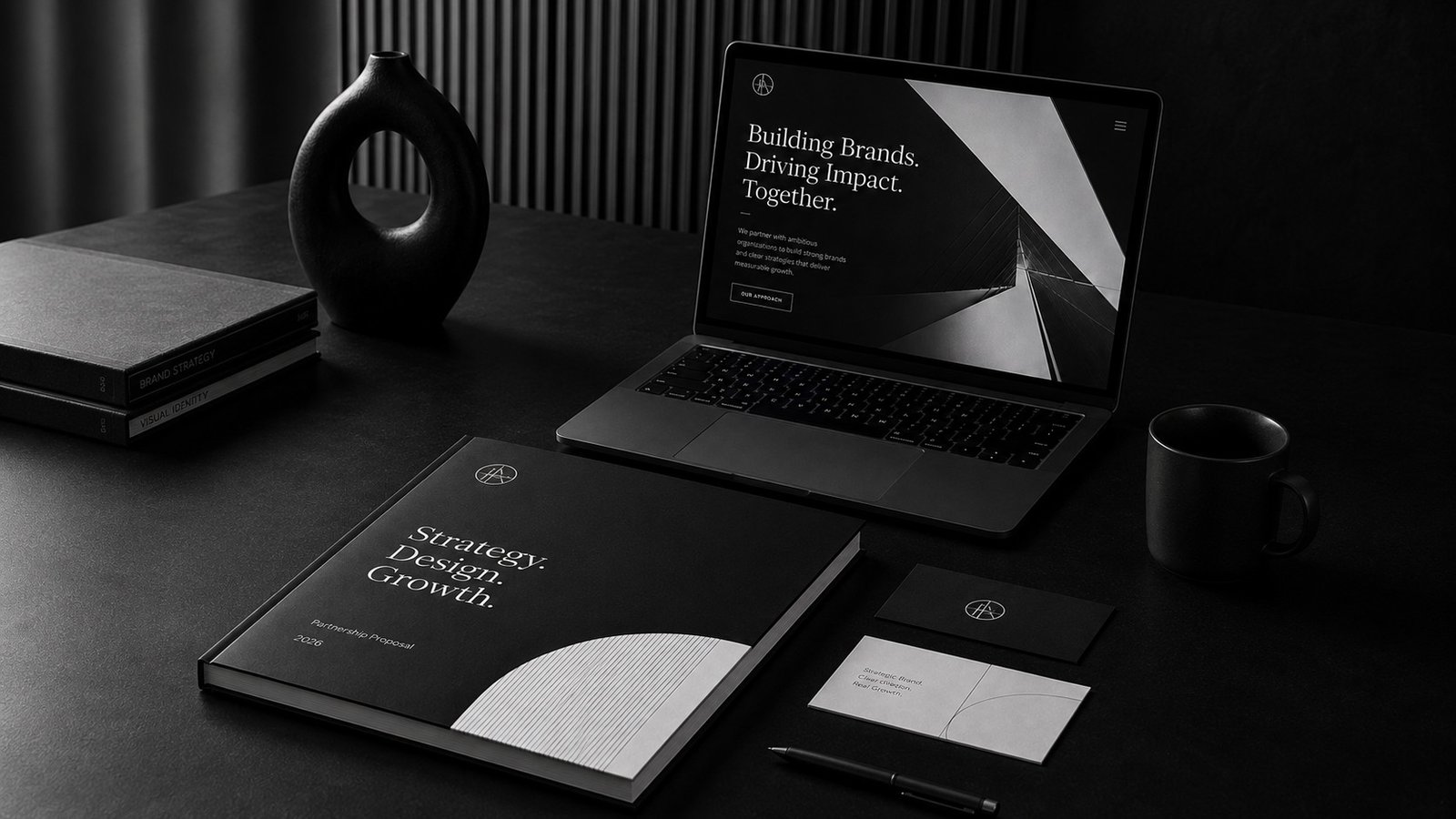 Minimal black and white website design workspace showing a professional website built to create clarity and confidence.